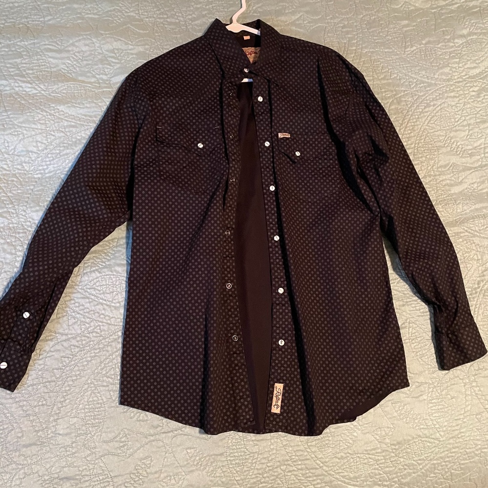 Black Print Men's Rafter C Pearl Snap - Large